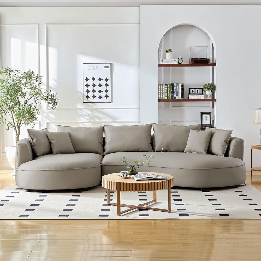129" Curved Oversized Modular Bonded Leather Sectional Sofa with Left Ch...