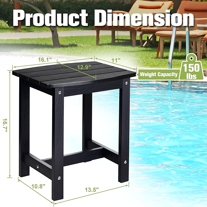 Y&M Outdoor Side Table, HIPS Adirondack Small Single Table, Waterproof Sq...