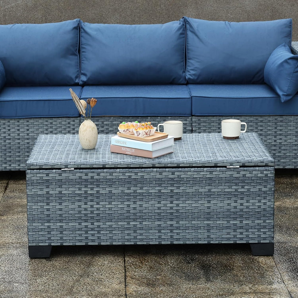 Outdoor Storage Table Wicker Patio Coffee Table All-Weather Rattan Side Table...