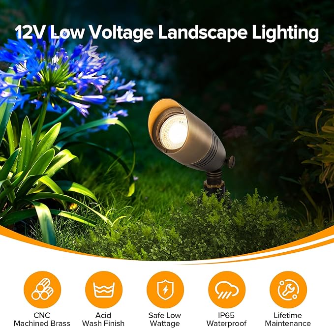 LUTEC Solid Brass Low Voltage Landscape Lighting, 12V Heavy Duty Waterproof L...