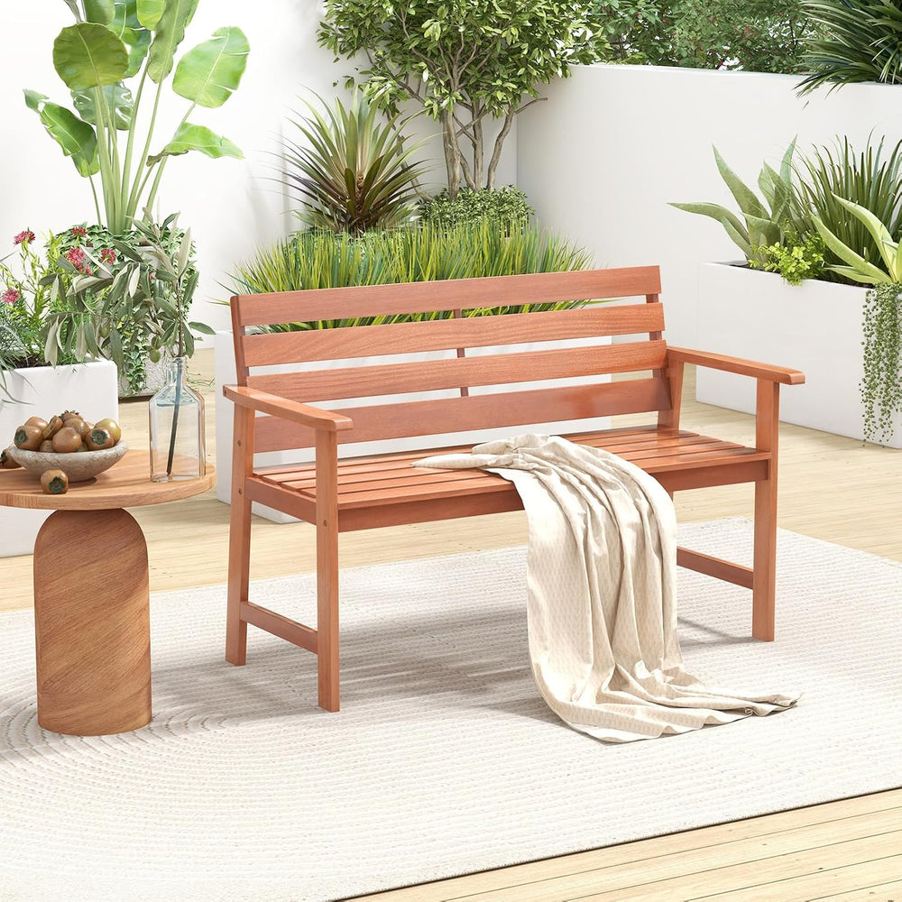 Tangkula 48 Inch Hardwood Outdoor Bench with Backrest, Wood Patio Loveseat Ch...