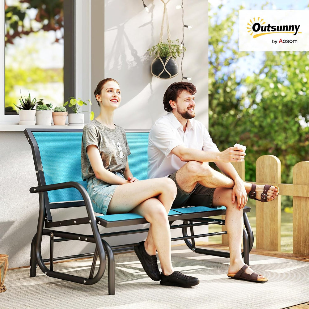 Outsunny 2-Person Outdoor Glider Bench with Steel Frame, Blue