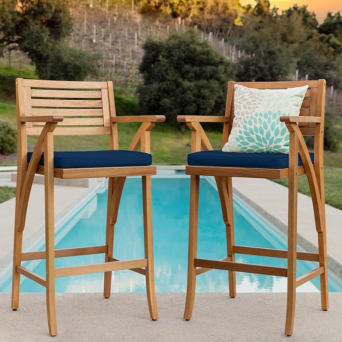 Best Choice Products Set of 2 Outdoor Acacia Wood Bar Stools Bar Chairs for P...