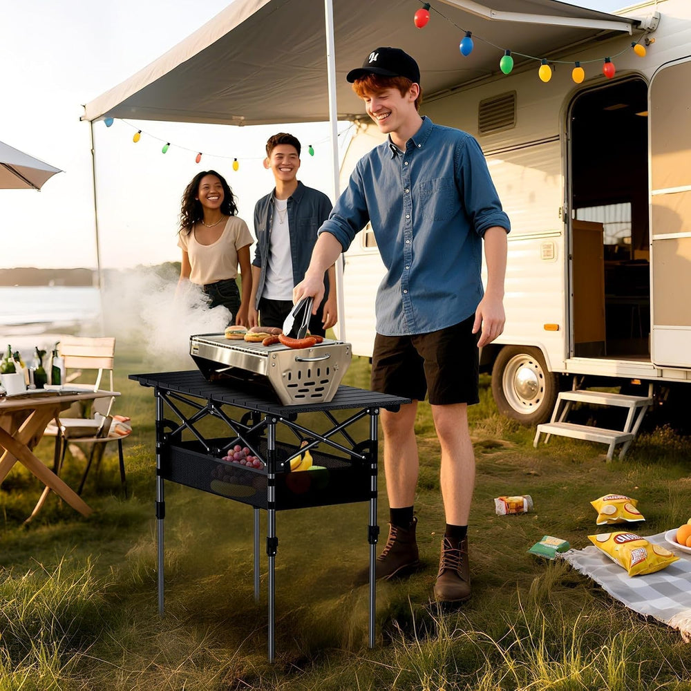 Anbte 3ft Aluminum Roll Top Folding Camping Table, Portable, 32”X16”, Black