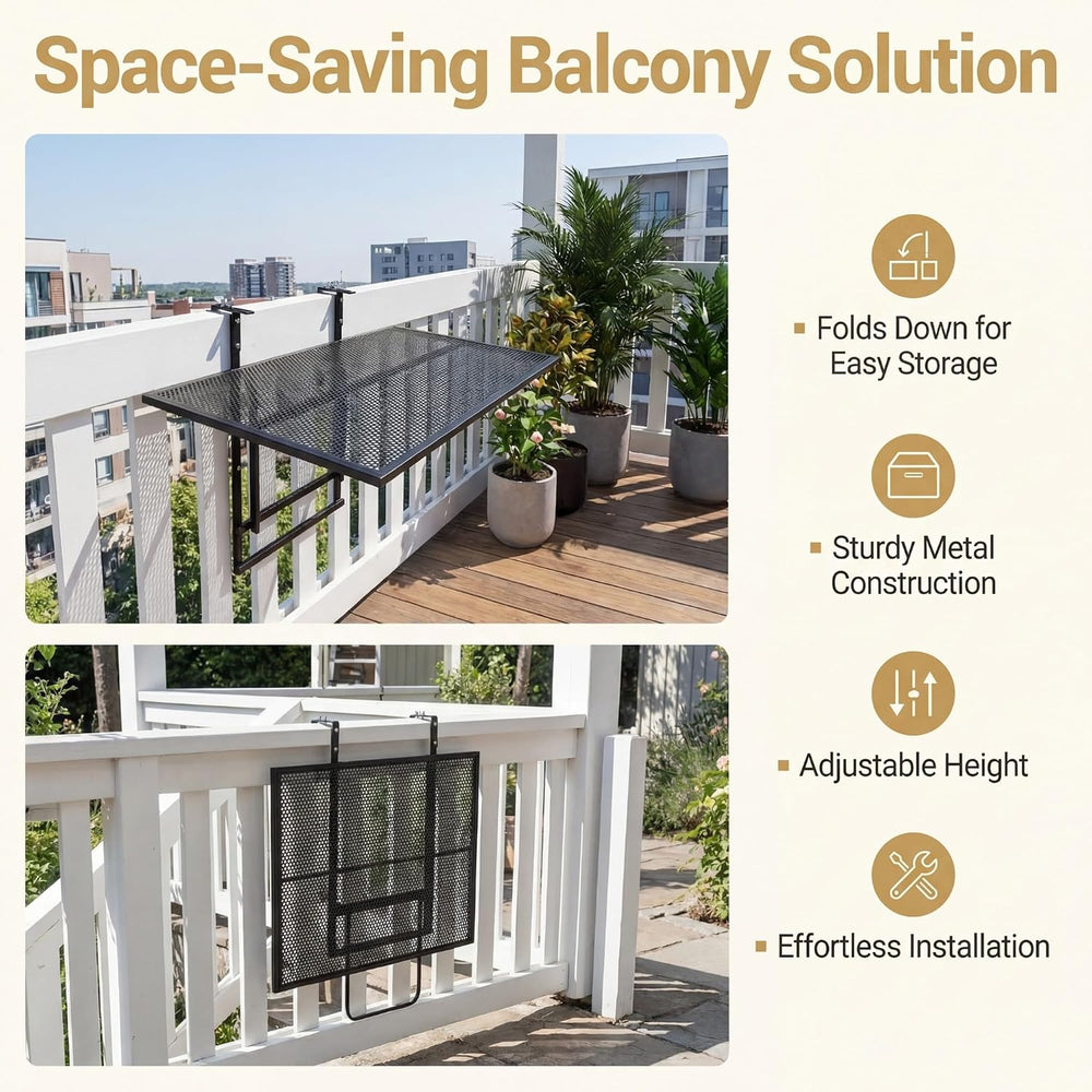 Tangkula 31.5" Folding Balcony Railing Table for 1.7"-3.7" Thick