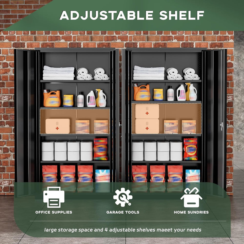 Metal Storage Cabinet, 72" Steel Garage Cabinet with Doors and Adjustabl...