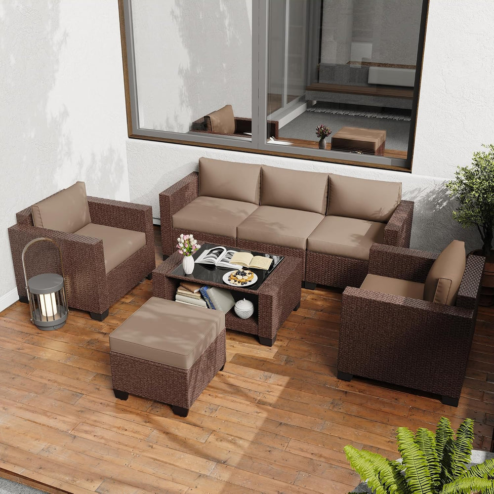 KIGOTY Patio Furniture Set 7 PCS Patio Conversation Sets, All-Weather PE Ratt...