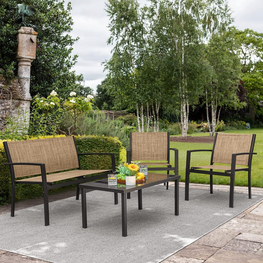Devoko 4 Pieces Patio Furniture Set Outdoor Garden Patio Conversation Sets Po...