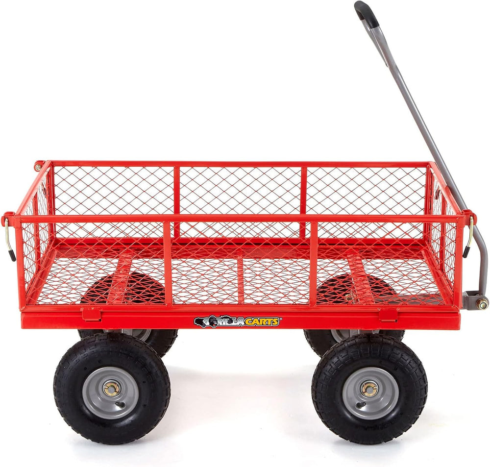 Gorilla Carts Steel Utility Garden Cart, 800 lb. Capacity, 4 Cu Ft, Red
