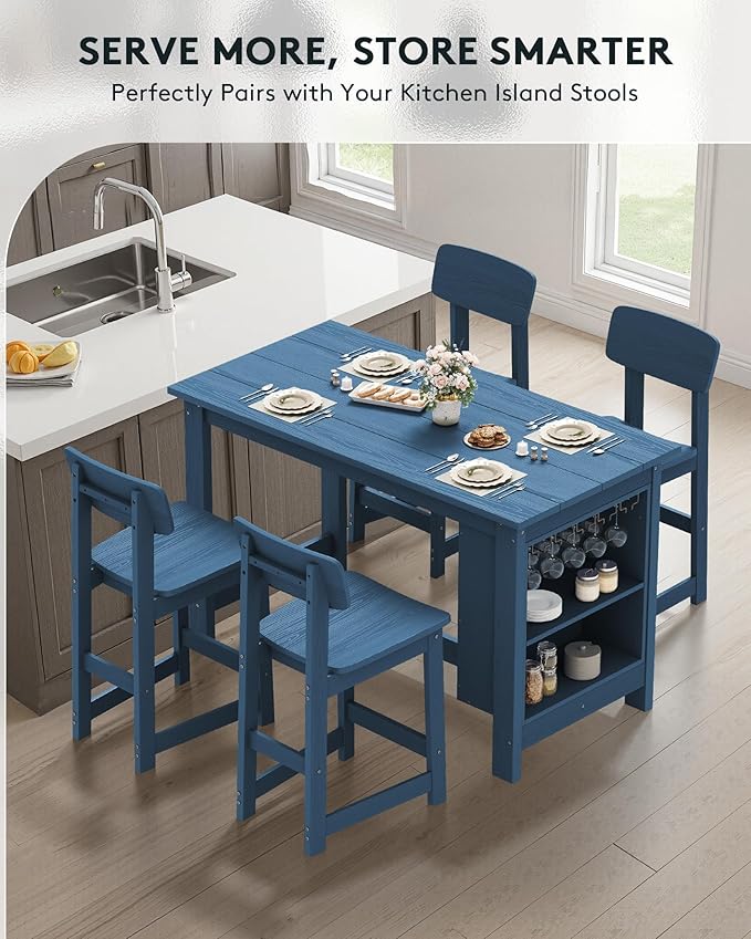 SERWALL 3-Piece Outdoor Counter Height Bar Set, HDPE Patio Bar Table with Win...