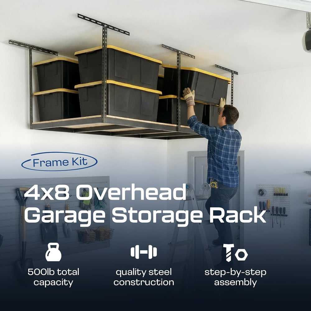 MonsterRAX 4x8 Overhead Garage Storage Rack Frame Kit, Hammertone