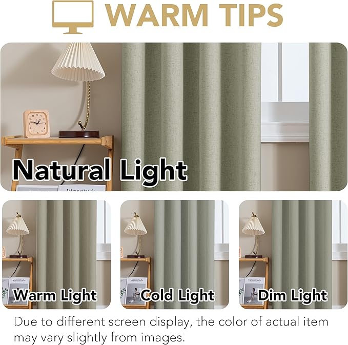 H.VERSAILTEX Linen Curtains 100% Blackout Curtains for Bedroom 108 inch Long ...