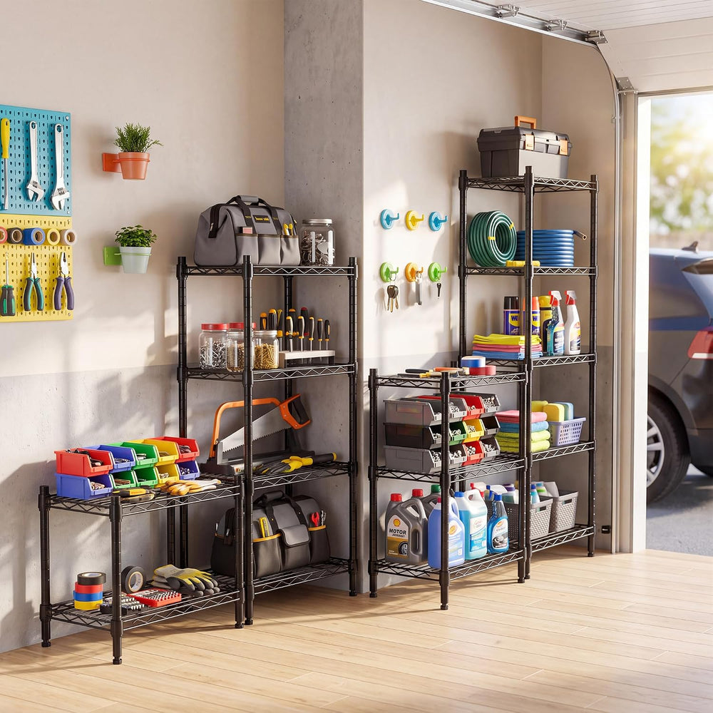 5-Tier Heavy Duty Wire Shelving Unit, 1250LBS Metal Rack, Black