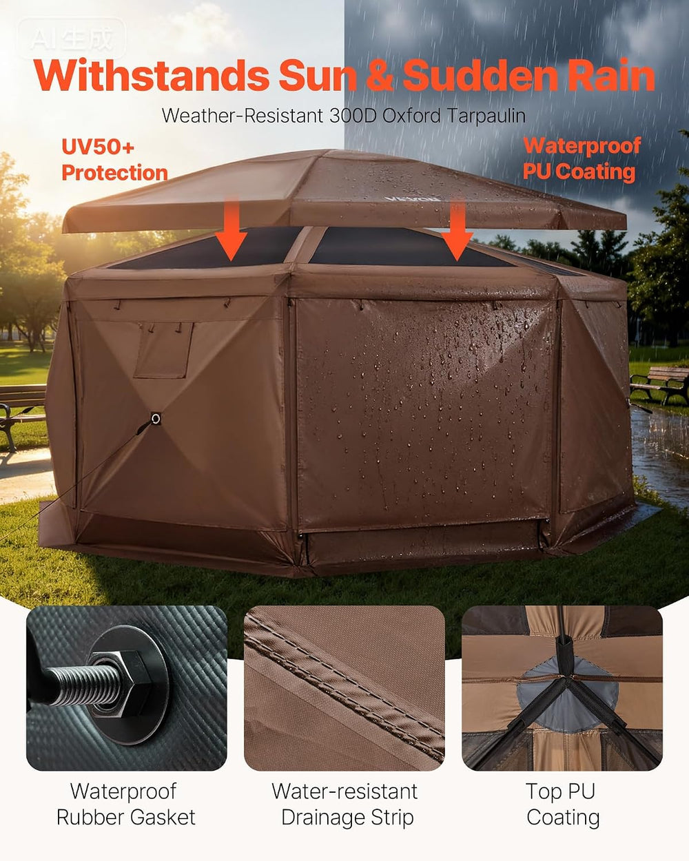 VEVOR Pop up Gazebo Screen Tent, 15 x 15 ft Large 8-Sided Camping Canopy Tent...