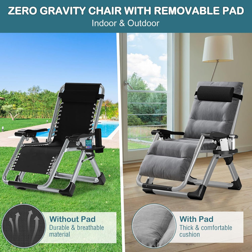 Padded Zero Gravity Chair, Folding Outdoor Lounge Chairs, Adjustable Reclinin...