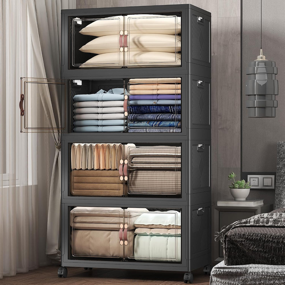 672QT Stackable Storage Bins with Lids,Doors & Wheels