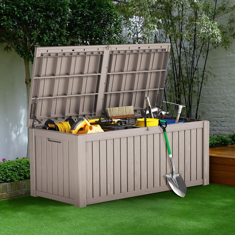 Outdoor Storage Box Waterproof, 180 Gallon Lockable Resin Deck Box Large, Pat...