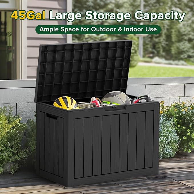 TARKARI 45 Gallon Lockable Resin Deck Box, Waterproof & UV-Resistant Outd...