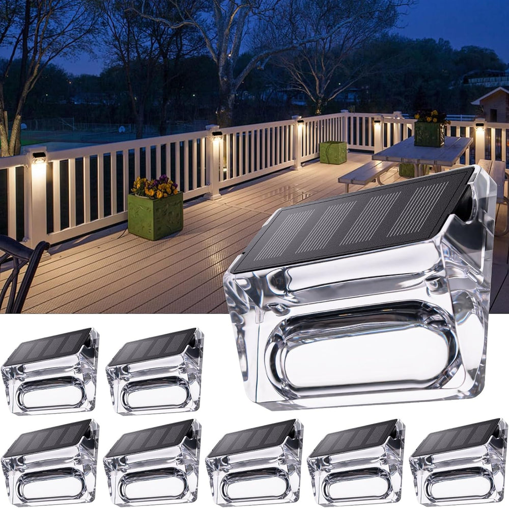 Qualdout Solar Outdoor Lights, 8 Pack Solar Fence Deck Lights, Waterproof Out...