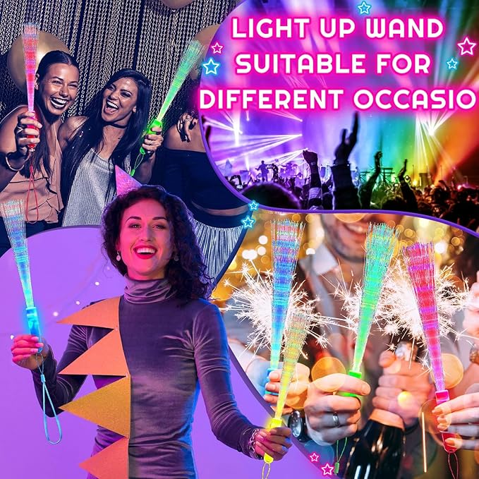Lewtemi 60 Pack Fiber Optic Wand Glow Wand LED Light Up Wand Bulk with 3 Flas...