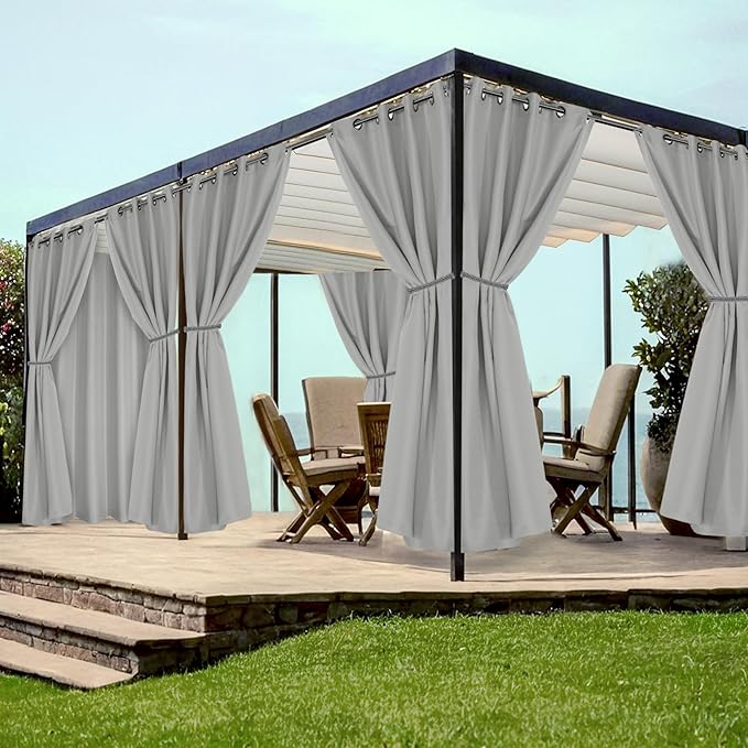 HolidayIdeas Grommet Outdoor Curtains for Patio Waterproof 8 Pcs All Weather ...
