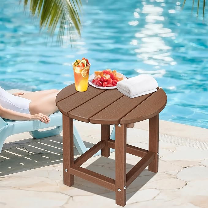 LZRS Round Adirondack Patio Side Table End Table, Outdoor Side Tables for Pat...