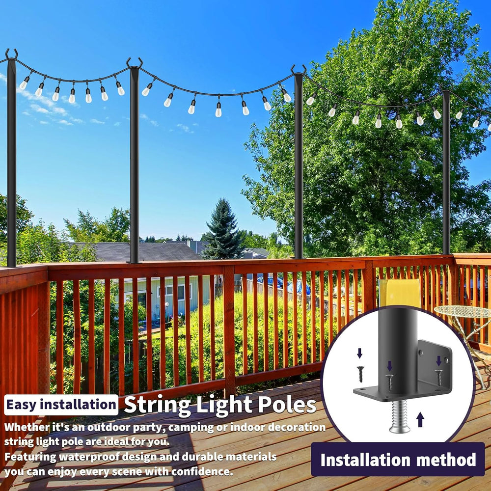 AHRLHR 8 Pack String Light Poles for Deck,5 Ft String Light Poles for Outside...