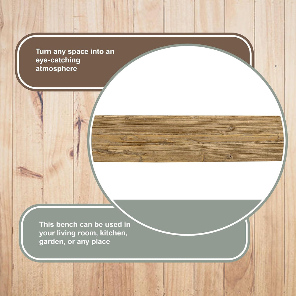 Artissance Rustic Natural Wood Noodle Bench, Long Wooden Entryway Bench, Weat...
