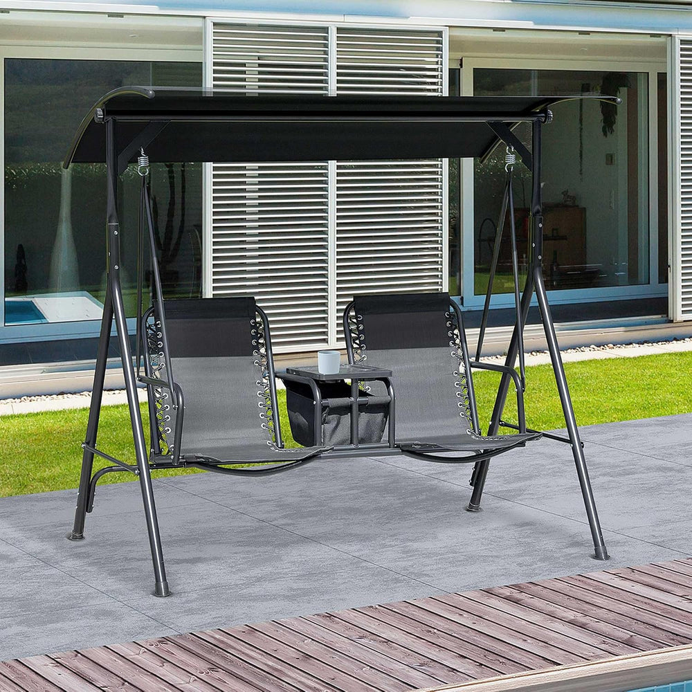 Outsunny 2-Seater Patio Swing Chair Outdoor Canopy Swing Glider, Black