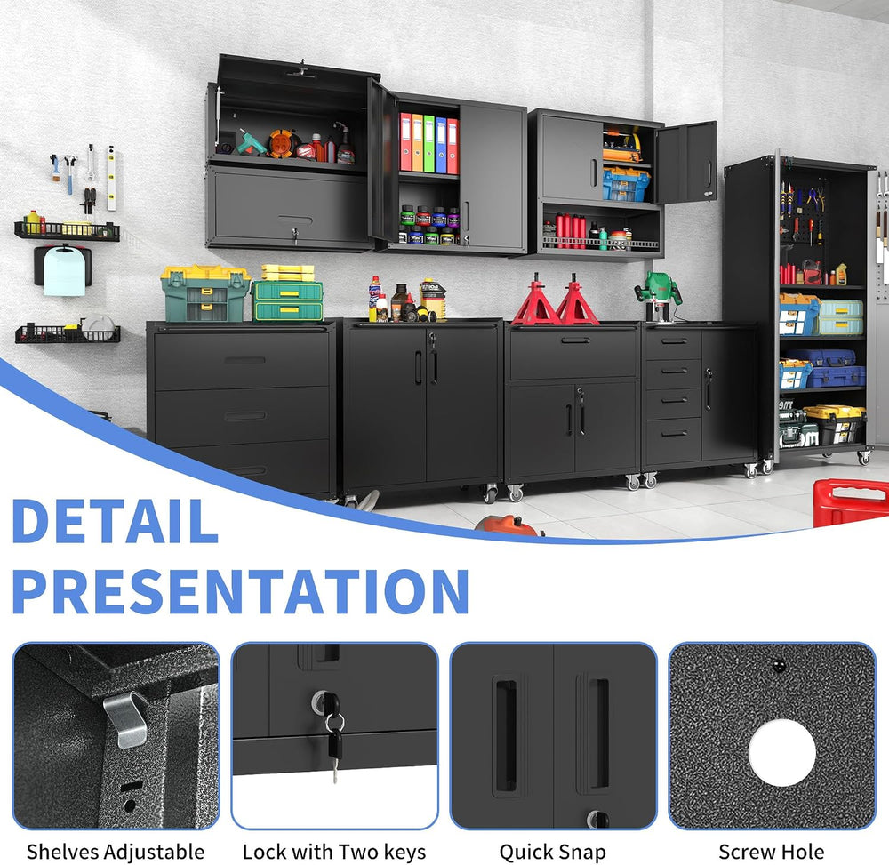 Wall Mounted Metal Storage Cabinet, Garage Hanging Tool Cabinet