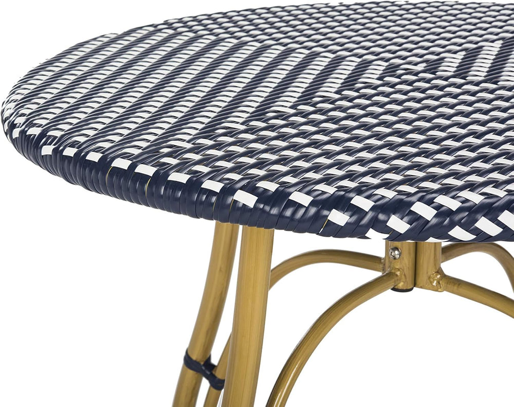 SAFAVIEH Outdoor Kylie Wicker Patio Bistro Table, 31.5" Navy/White PAT4011A