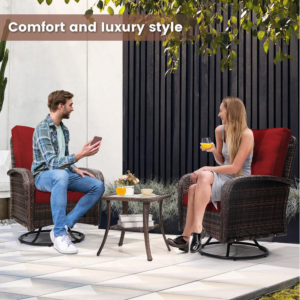 wildformers Luxury Outdoor Swivel Wicker Glider Patio Chairs with Table Set