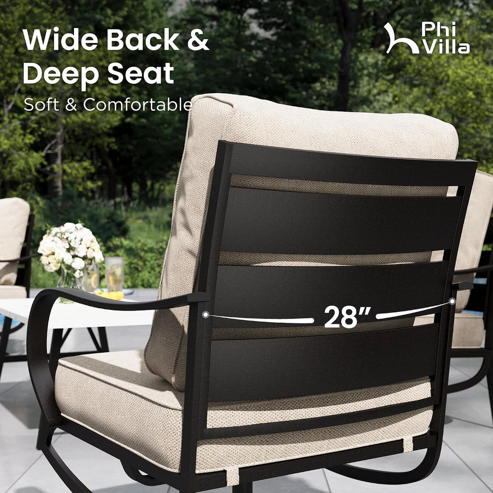 PHI VILLA Metal Rocking Patio Chair Set of 2 with 5.75" Cushion, Beige