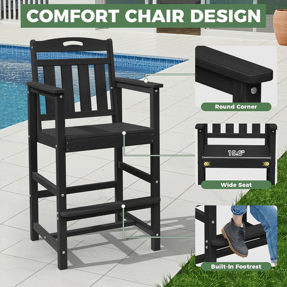 Outdoor Bistro Bar Set, Patio High Top Table and Bar Height Tall Adirondack C...