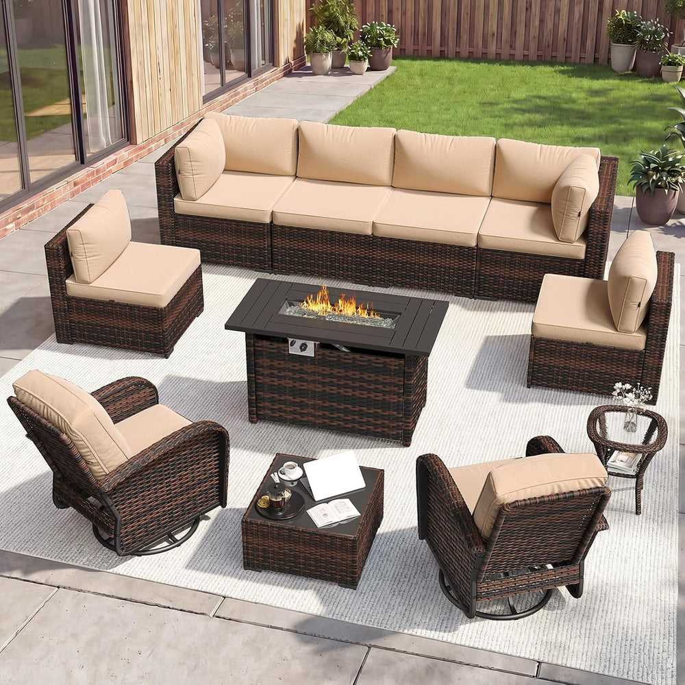 Aoxun 11 Piece Outdoor Patio Furniture Set with 44'' Fire Pit Table, ...