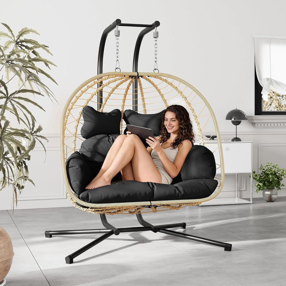 Bifanuo Double Hanging Egg Chair with Stand, Outdoor Indoor Swing Chair with ...