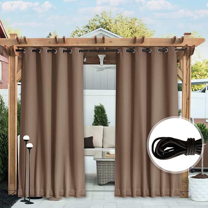 NICETOWN 2 Panels Weighted Blackout Curtains Patio Waterproof Outdoor Curtain...