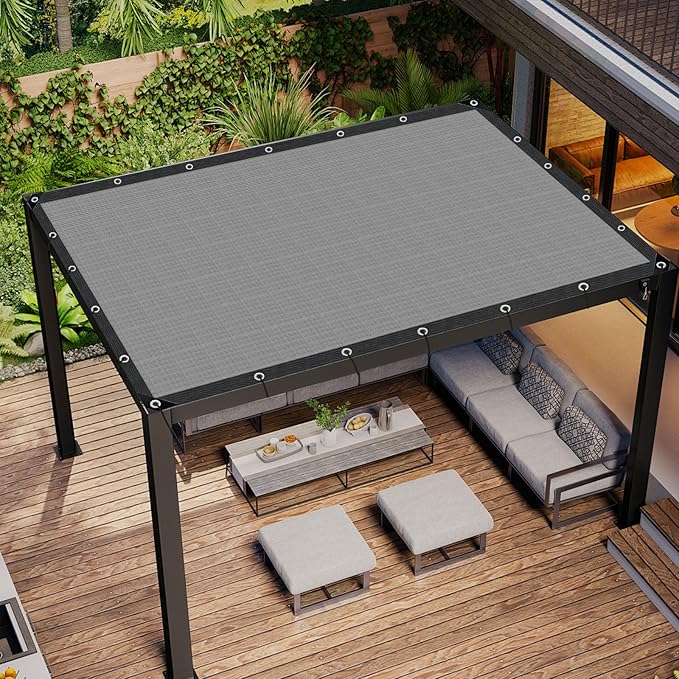 Grey Sun Shade Cloth,Pergola Shade Cover with Reinforced Grommets,90% Shade F...
