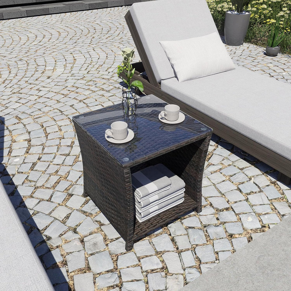 Rattan Side Table,Outdoor Patio Wicker Table,Modern Patio End Side Table with...