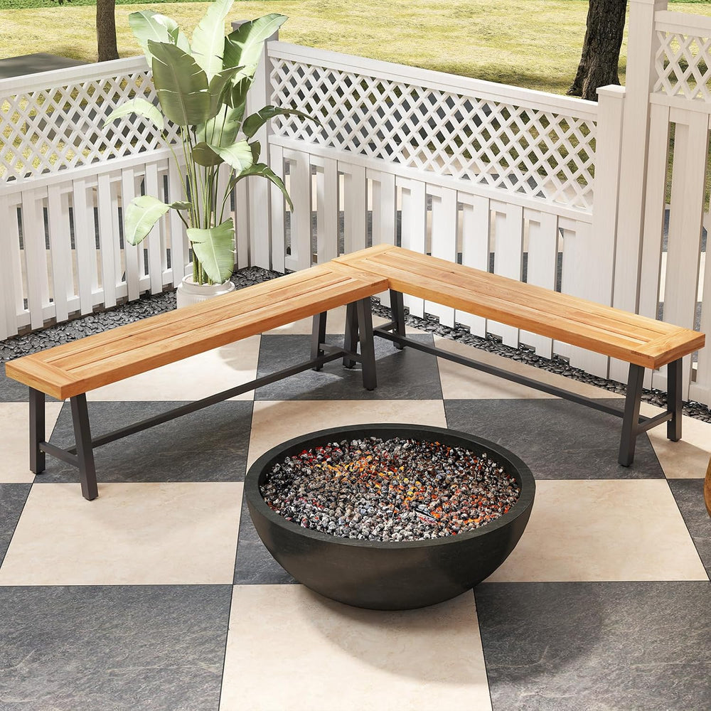 RELAX4LIFE 63’’ Outdoor Bench Acacia Wood - 3-Person Backless Patio Benches w...