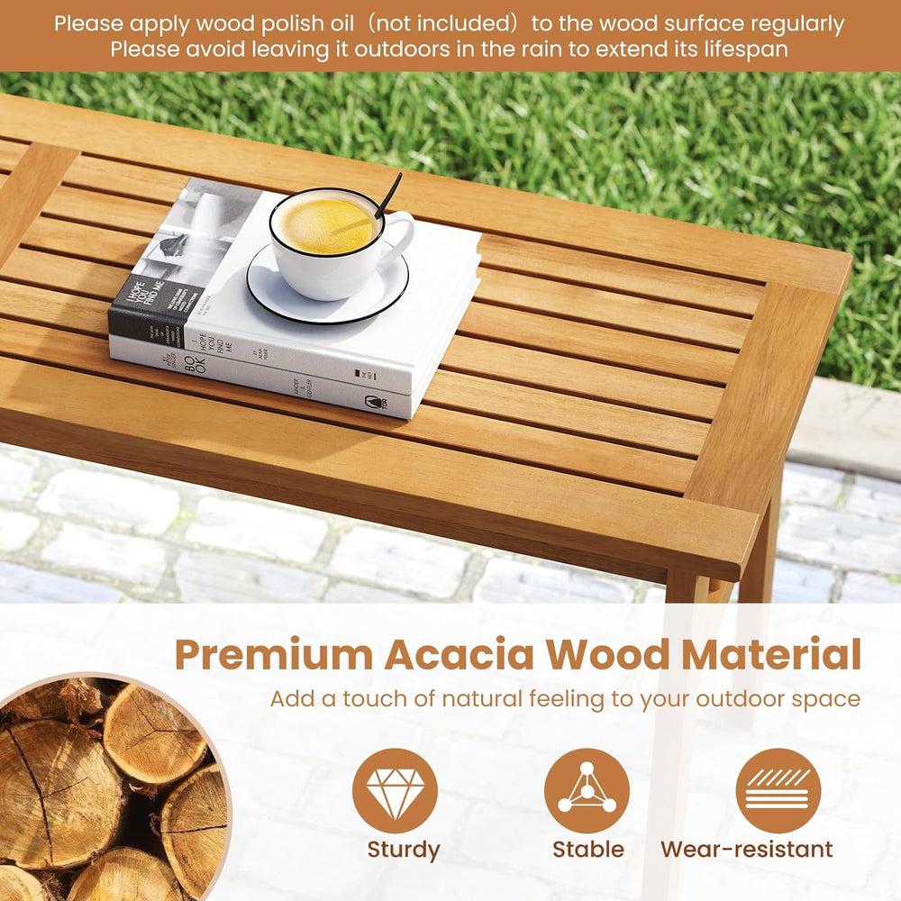 Tangkula 3 Pieces Patio Dining Set, Acacia Wood Space Saving Outdoor Rectangu...