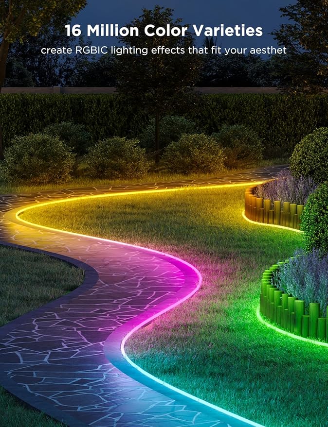Govee Outdoor Neon Rope Lights, 65.6ft RGBIC IP67 Waterproof Outdoor Decorati...