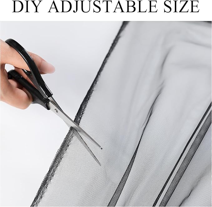 Extra Wide Outdoor Curtains Waterproof Black Voile Mesh Screen Lightweight Pr...