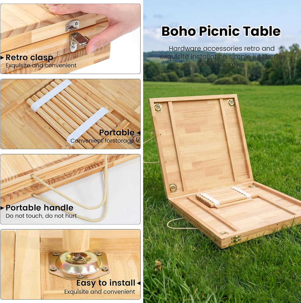 90" x 30" Boho Low Picnic Table, Comfortably Seats 7–9 People Together