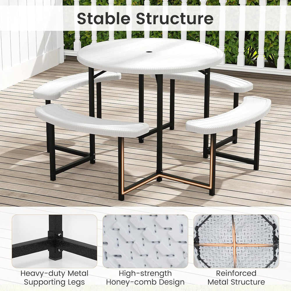 Tangkula 8 Person Round Picnic Table with 4 Benches