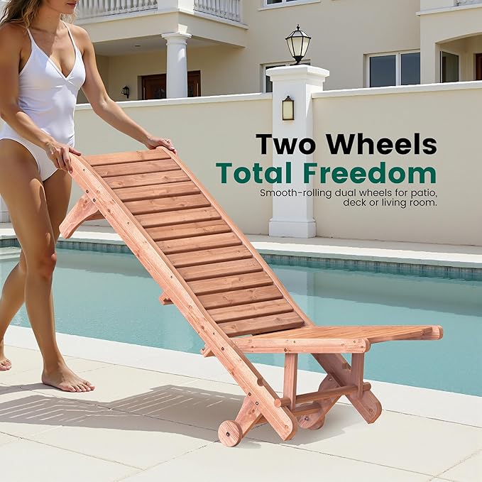 Wooden Chaise Lounge Chair, 3-Position Adjustable Outdoor Tanning Chair with ...