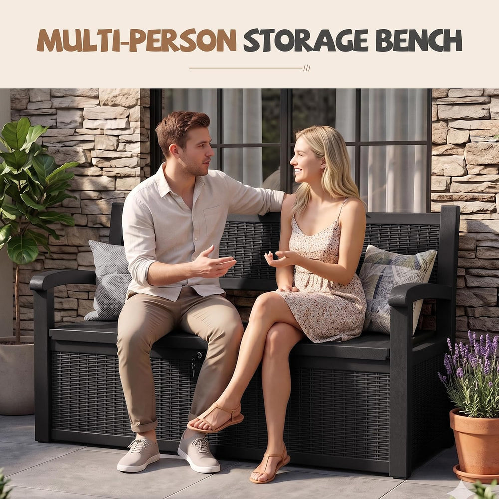 EFU Outdoor Bench Storage Deck Box,120 Gallon Waterproof Wicker