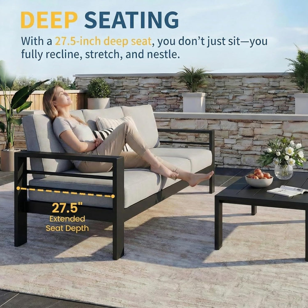 Aluminum Patio Furniture Set, All Weather Patio Sofa with 10" Back Cushion
