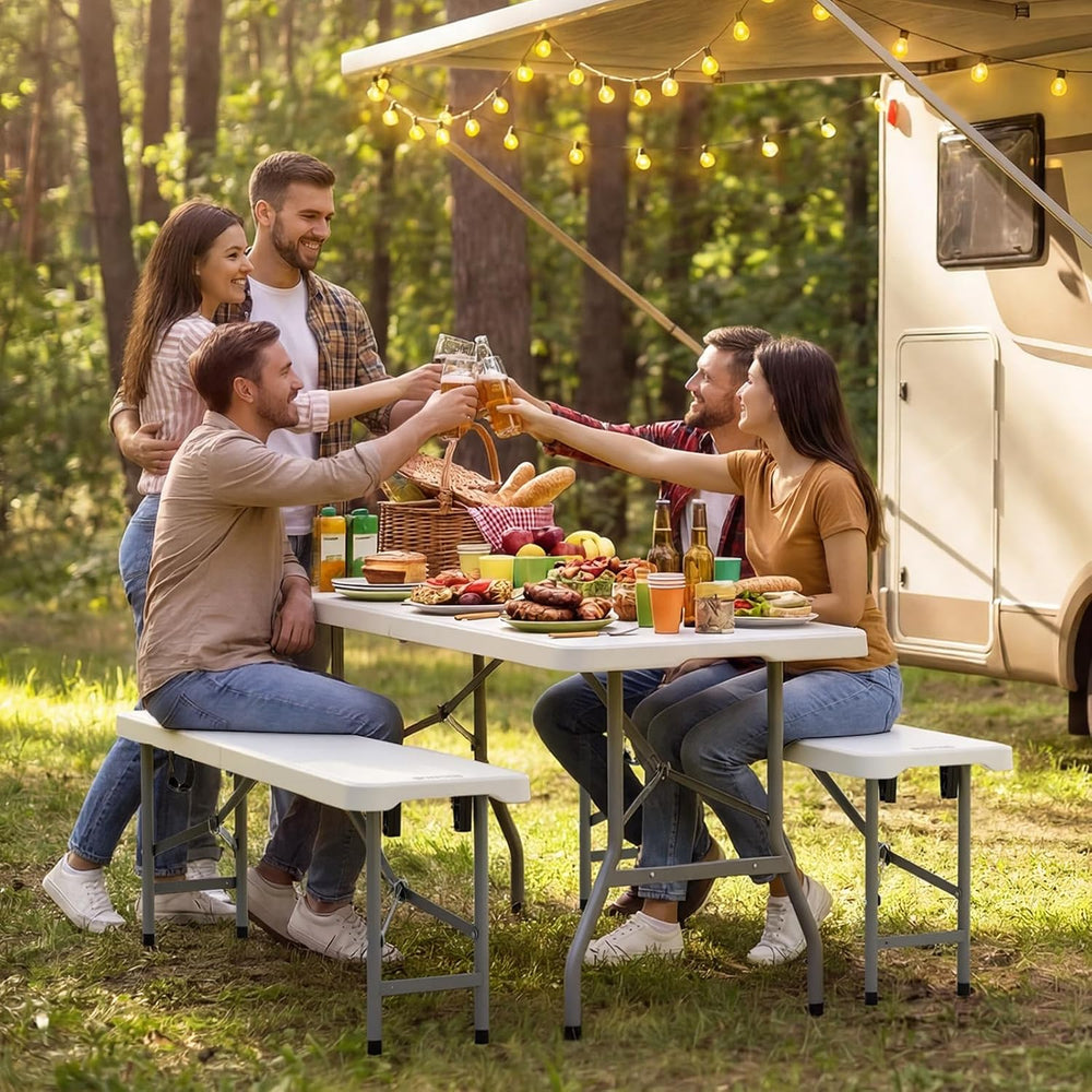 VINGLI 4 feet Plastic Folding Bench,Portable in/Outdoor Picnic Party Camping ...