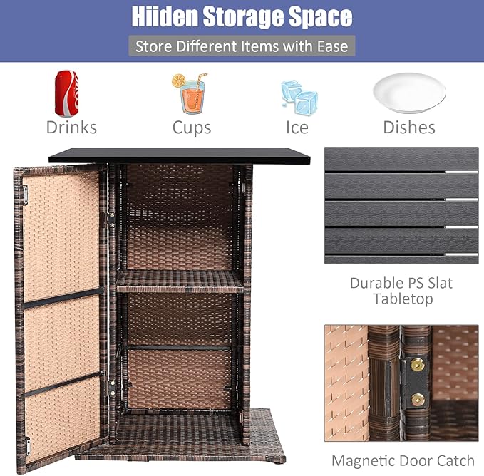 Tangkula 5 Piece Outdoor Rattan Bar Set, Patio Bar Furniture with 4 Cushions ...